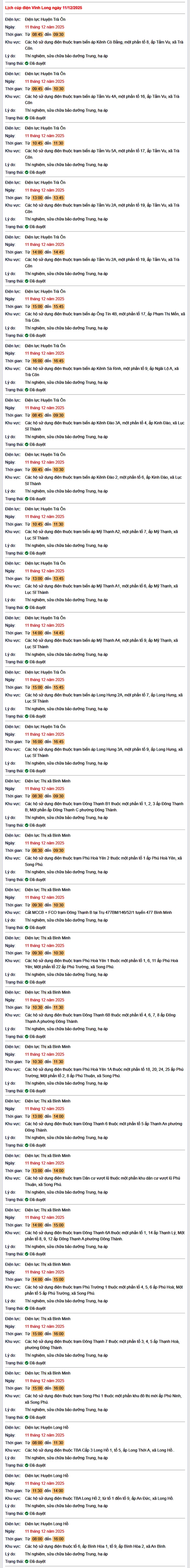 Tra cứu lịch cúp điện Vĩnh Long hôm nay Thứ 5 ngày 11/12/2025- Ảnh 1. Tra cứu lịch cúp điện Vĩnh Long hôm nay Thứ 5 ngày 11/12/2025- Ảnh 1.