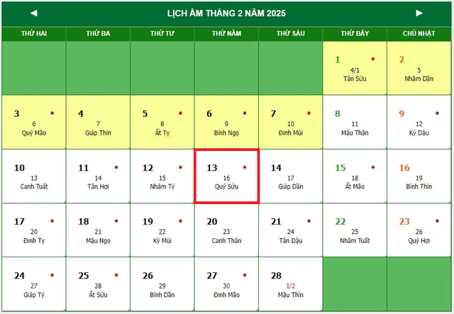 Lịch âm 13/2 - Âm lịch hôm nay 13/2 - Lịch vạn niên ngày 13/2/2025- Ảnh 1.