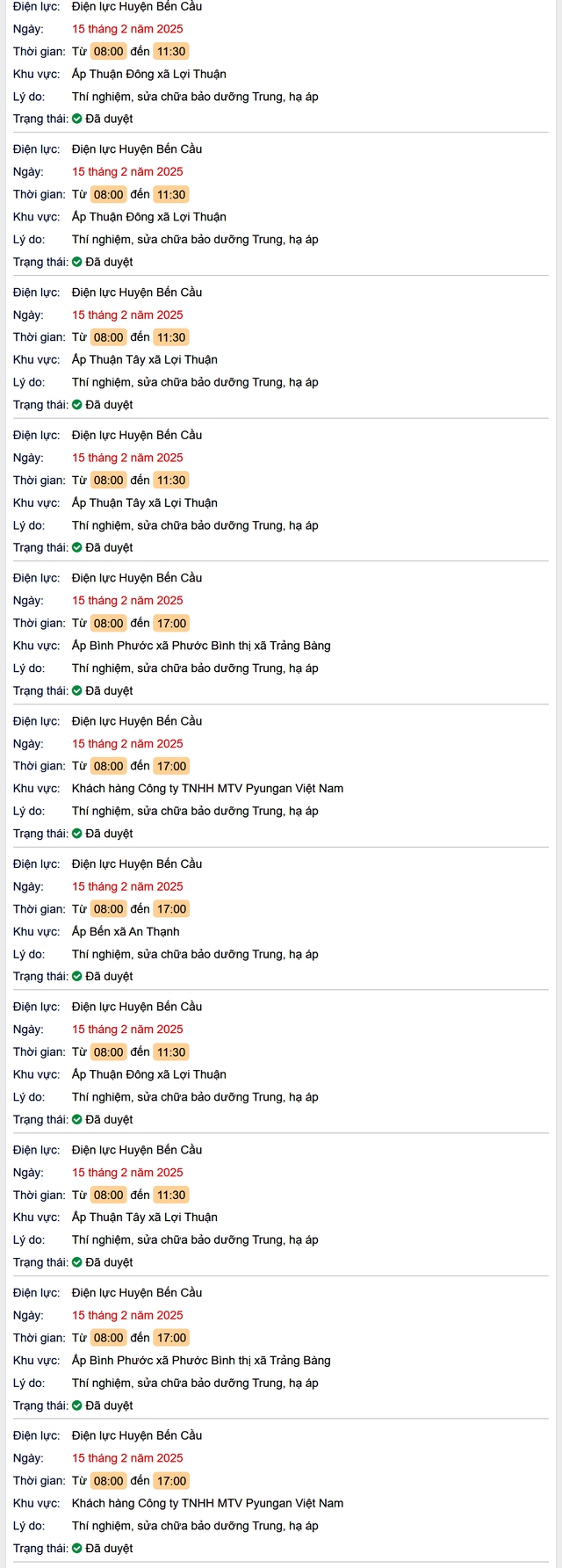 Lịch cúp điện hôm nay Thứ 7 ngày 15/2/2025 tại Tây Ninh- Ảnh 2. Lịch cúp điện hôm nay Thứ 7 ngày 15/2/2025 tại Tây Ninh- Ảnh 2.