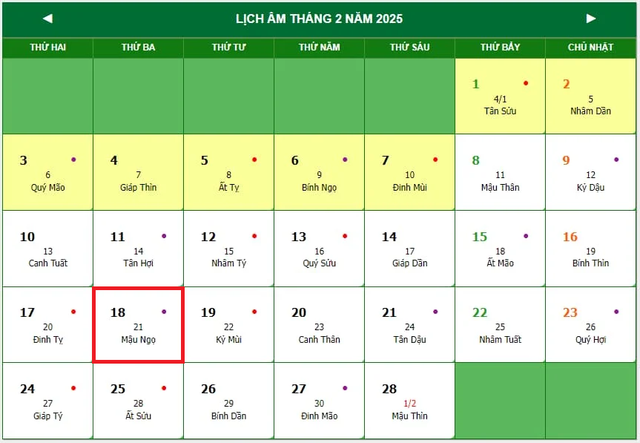 Lịch âm 18/2 - Âm lịch hôm nay 18/2 - Lịch vạn niên ngày 18/2/2025- Ảnh 1.