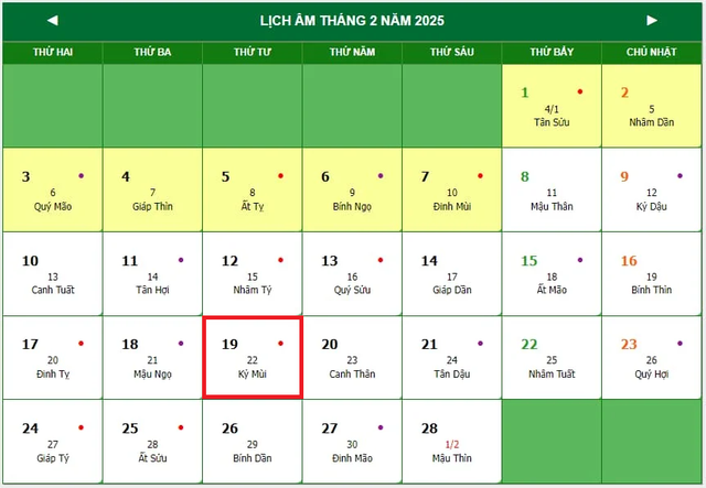 Lịch âm 19/2 - Âm lịch hôm nay 19/2 - Lịch vạn niên ngày 19/2/2025- Ảnh 1.