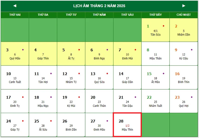 Lịch âm 28/2 - Âm lịch hôm nay 28/2 - Lịch vạn niên ngày 28/2/2025- Ảnh 1.