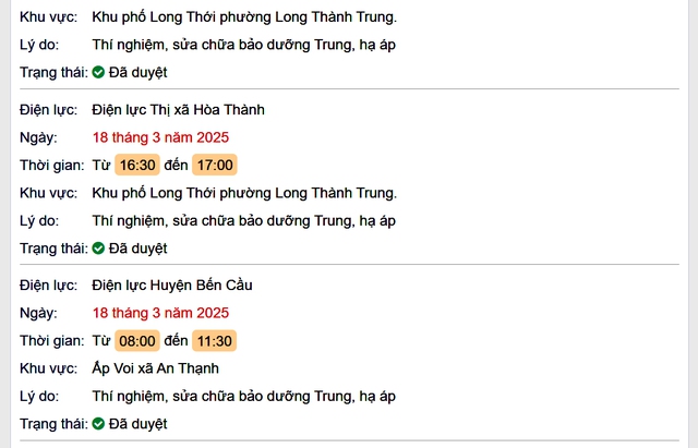 Lịch cúp điện hôm nay Thứ 3 ngày 18/3/2025 tại Tây Ninh- Ảnh 2. Lịch cúp điện hôm nay Thứ 3 ngày 18/3/2025 tại Tây Ninh- Ảnh 2.