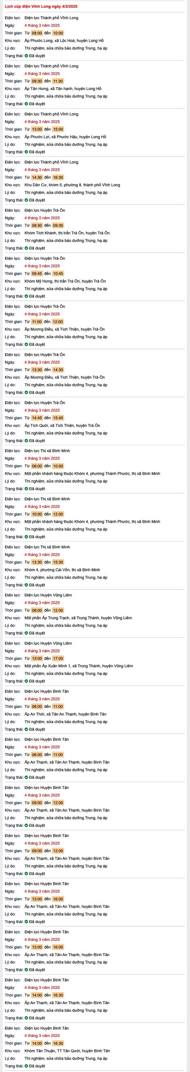 Lịch cúp điện hôm nay Thứ 3 ngày 4/3/2025 tại Vĩnh Long- Ảnh 1.