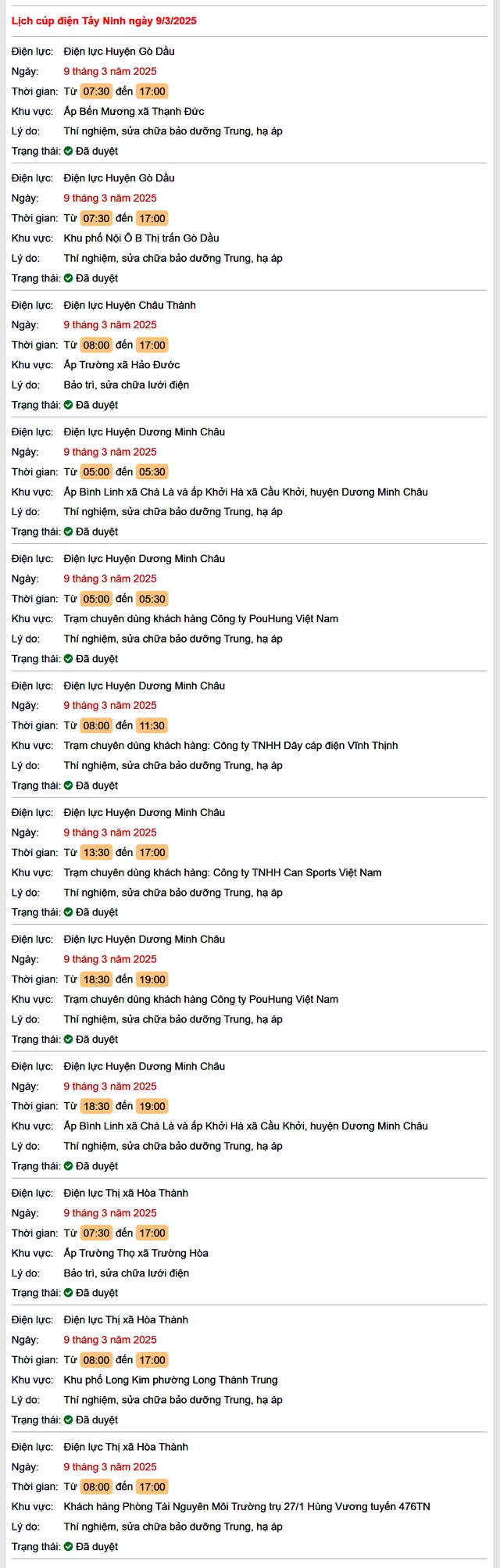 Lịch cúp điện hôm nay Chủ Nhật ngày 9/3/2025 tại Tây Ninh- Ảnh 1.