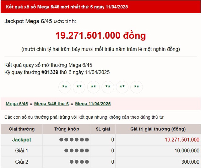 Vietlott 11/4 - Kết quả xổ số Vietlott hôm nay 11/4/2025 - Xổ số Mega 6/45 ngày 11/4- Ảnh 1.