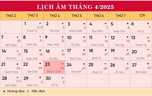 Lịch âm 23/4 - Âm lịch hôm nay 23/4 - Lịch vạn niên ngày 23/4/2025- Ảnh 1. Lịch âm 23/4 - Âm lịch hôm nay 23/4 - Lịch vạn niên ngày 23/4/2025- Ảnh 1.