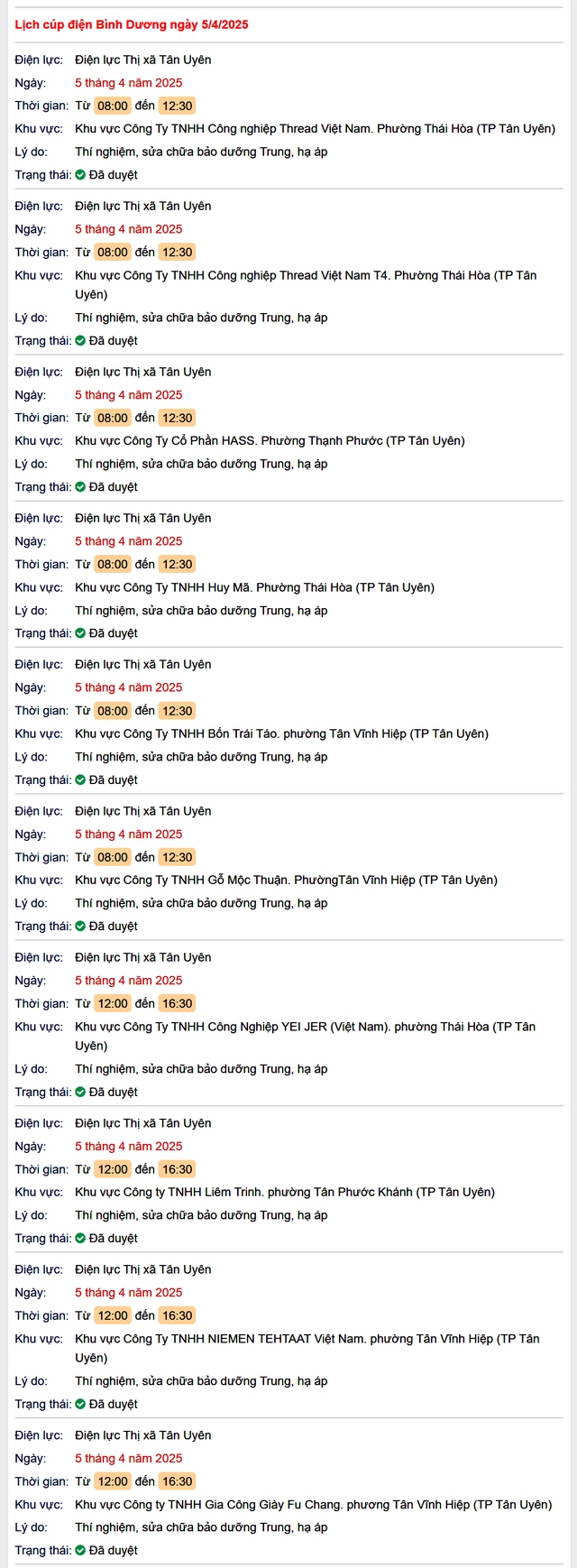 Lịch cúp điện hôm nay Thứ 7 ngày 5/4/2025 tại Bình Dương- Ảnh 1. Lịch cúp điện hôm nay Thứ 7 ngày 5/4/2025 tại Bình Dương- Ảnh 1.