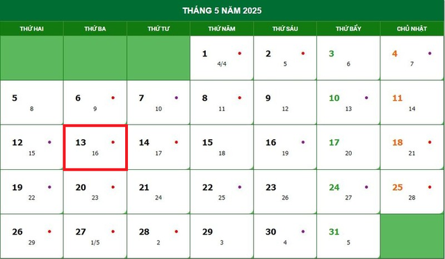 Lịch âm 13/5 - Âm lịch hôm nay 13/5 - Lịch vạn niên ngày 13/5/2025- Ảnh 1. Lịch âm 13/5 - Âm lịch hôm nay 13/5 - Lịch vạn niên ngày 13/5/2025- Ảnh 1.