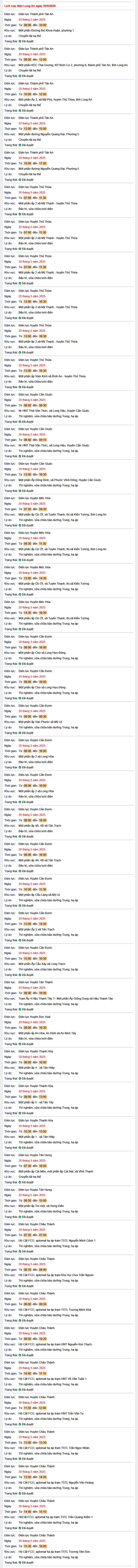 Tra cứu lịch cúp điện hôm nay Thứ 3 ngày 20/5/2025 tại Long An- Ảnh 1.