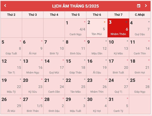 Lịch âm 3/5 - Âm lịch hôm nay 3/5 - Lịch vạn niên ngày 3/5/2025- Ảnh 1. Lịch âm 3/5 - Âm lịch hôm nay 3/5 - Lịch vạn niên ngày 3/5/2025- Ảnh 1.