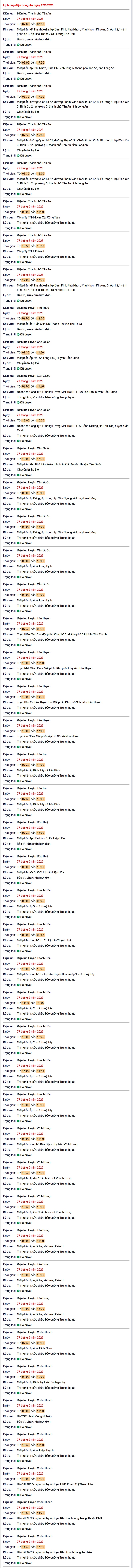 Tra cứu lịch cúp điện hôm nay Thứ 3 ngày 27/5/2025 tại Long An- Ảnh 1.