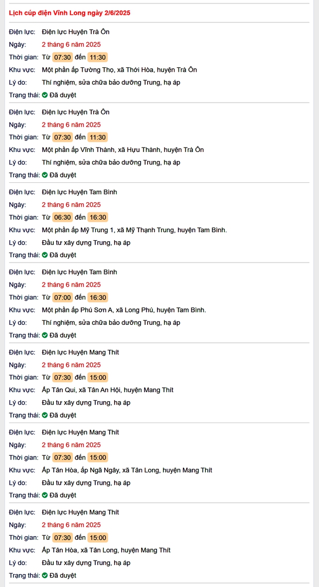 Tra cứu lịch cúp điện hôm nay Thứ 2 ngày 2/6/2025 tại Vĩnh Long- Ảnh 1.