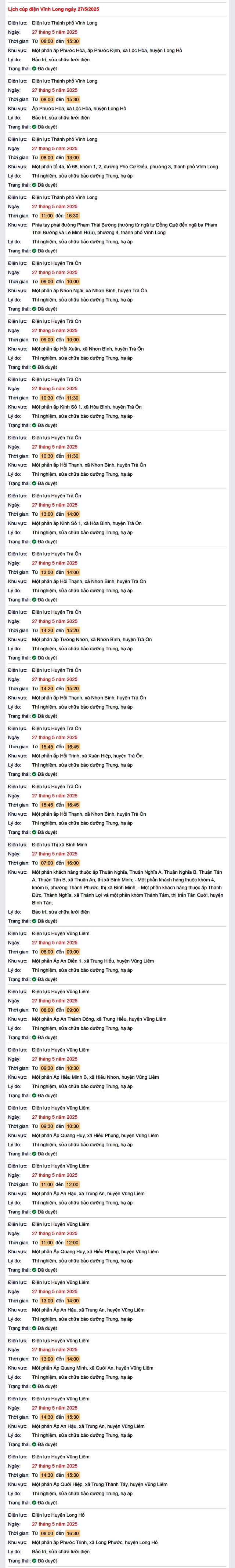 Tra cứu lịch cúp điện hôm nay Thứ 3 ngày 27/5/2025 tại Vĩnh Long- Ảnh 1.