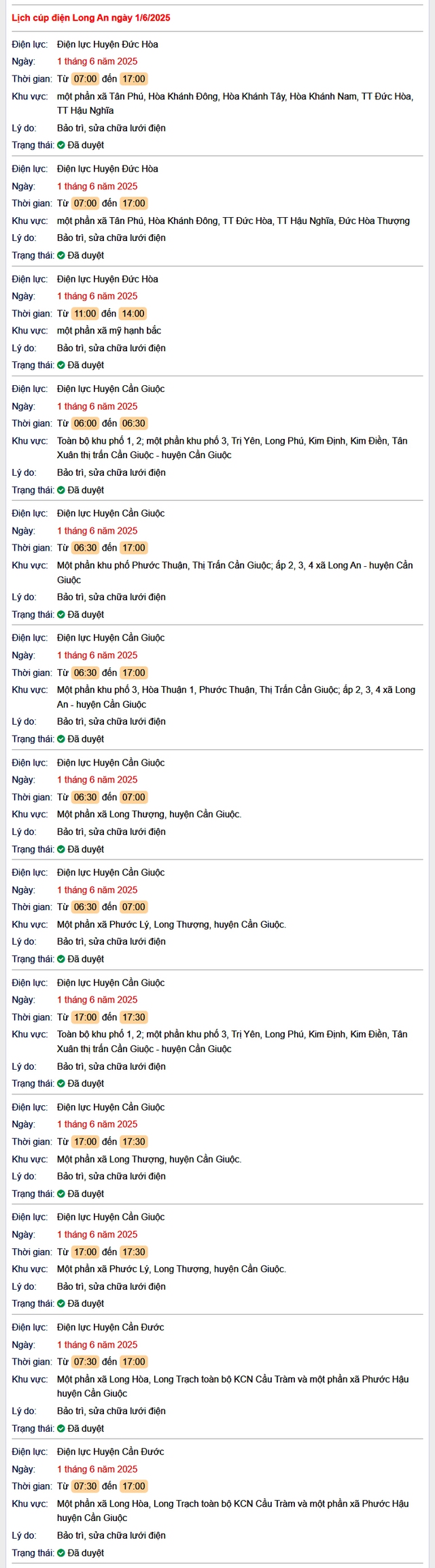 Tra cứu lịch cúp điện hôm nay Chủ Nhật ngày 1/6/2025 tại Long An- Ảnh 1.