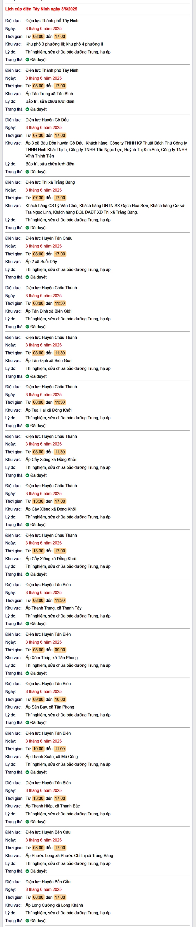 Tra cứu lịch cúp điện hôm nay Thứ 3 ngày 3/6/2025 tại Tây Ninh- Ảnh 1. Tra cứu lịch cúp điện hôm nay Thứ 3 ngày 3/6/2025 tại Tây Ninh- Ảnh 1.