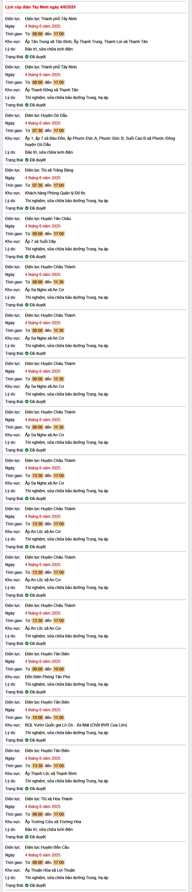 Tra cứu lịch cúp điện hôm nay Thứ 4 ngày 4/6/2025 tại Tây Ninh- Ảnh 1.