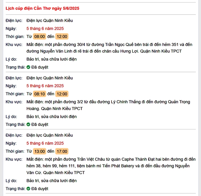 Tra cứu lịch cúp điện hôm nay Thứ 5 ngày 5/6/2025 tại Cần Thơ- Ảnh 1.