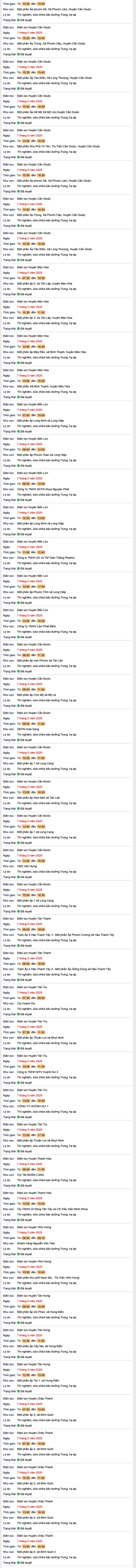 Tra cứu lịch cúp điện hôm nay Thứ 4 ngày 7/5/2025 tại Long An- Ảnh 2. Tra cứu lịch cúp điện hôm nay Thứ 4 ngày 7/5/2025 tại Long An- Ảnh 2.
