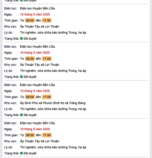 Tra cứu lịch cúp điện hôm nay Thứ 7 ngày 10/5/2025 tại Tây Ninh- Ảnh 2. Tra cứu lịch cúp điện hôm nay Thứ 7 ngày 10/5/2025 tại Tây Ninh- Ảnh 2.