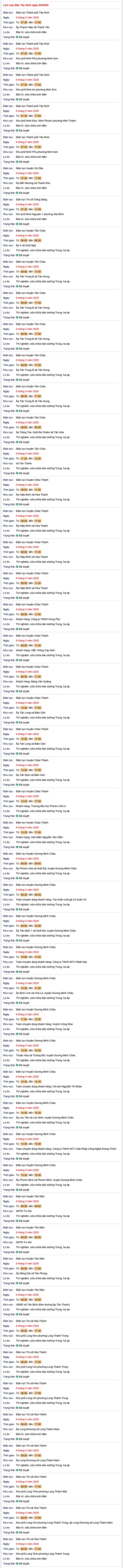 Tra cứu lịch cúp điện hôm nay Thứ 3 ngày 6/5/2025 tại Tây Ninh- Ảnh 1. Tra cứu lịch cúp điện hôm nay Thứ 3 ngày 6/5/2025 tại Tây Ninh- Ảnh 1.
