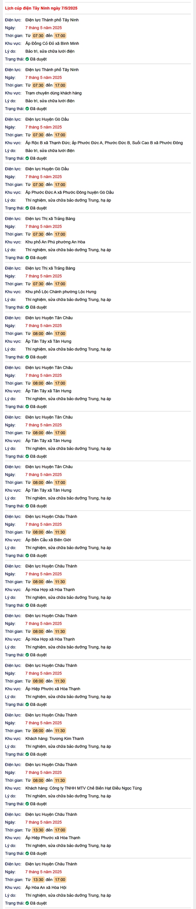 Tra cứu lịch cúp điện hôm nay Thứ 4 ngày 7/5/2025 tại Tây Ninh- Ảnh 1.