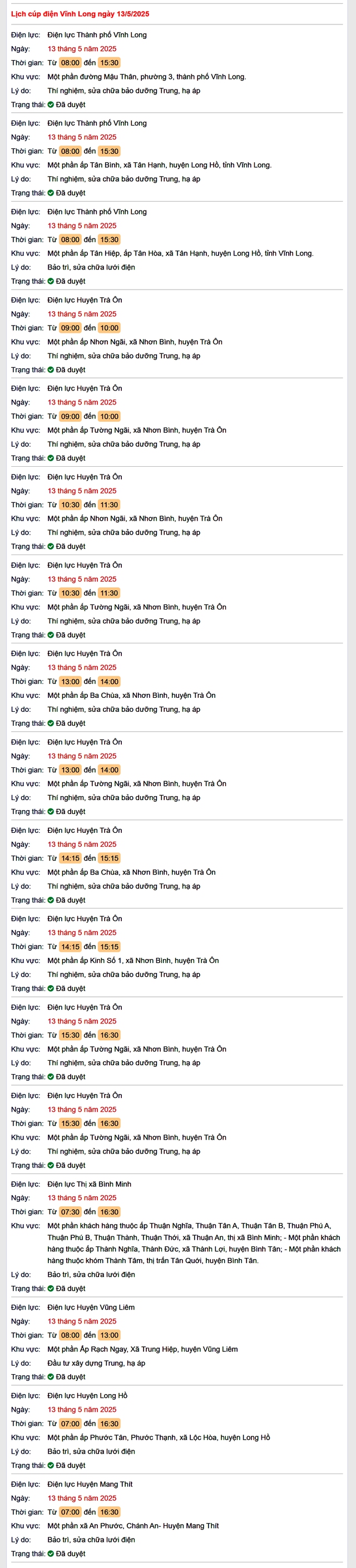 Tra cứu lịch cúp điện hôm nay Thứ 3 ngày 13/5/2025 tại Vĩnh Long- Ảnh 1.
