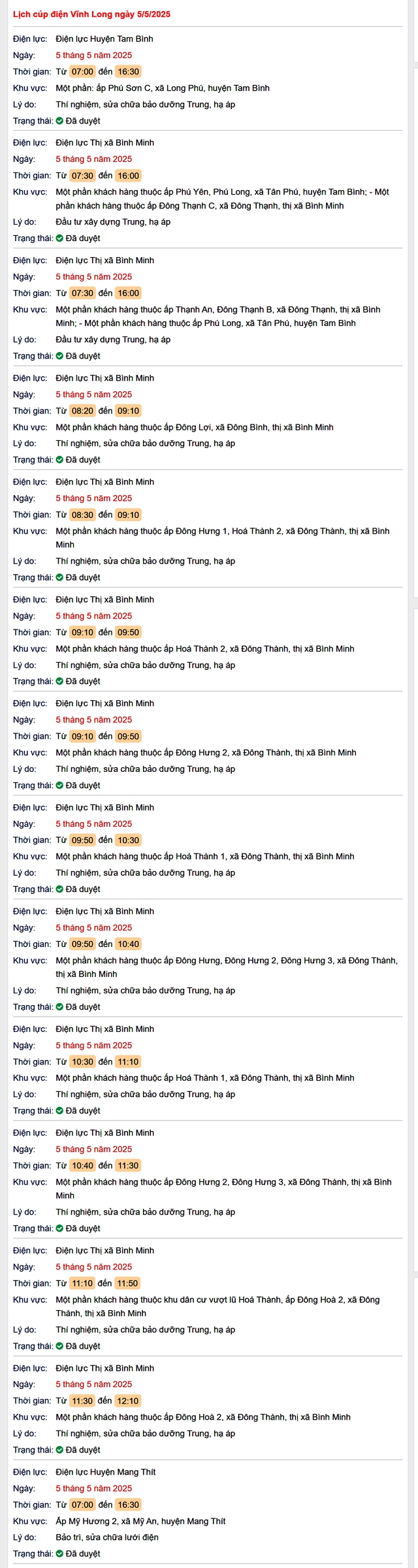 Tra cứu lịch cúp điện hôm nay Thứ 2 ngày 5/5/2025 tại Vĩnh Long- Ảnh 1. Tra cứu lịch cúp điện hôm nay Thứ 2 ngày 5/5/2025 tại Vĩnh Long- Ảnh 1.