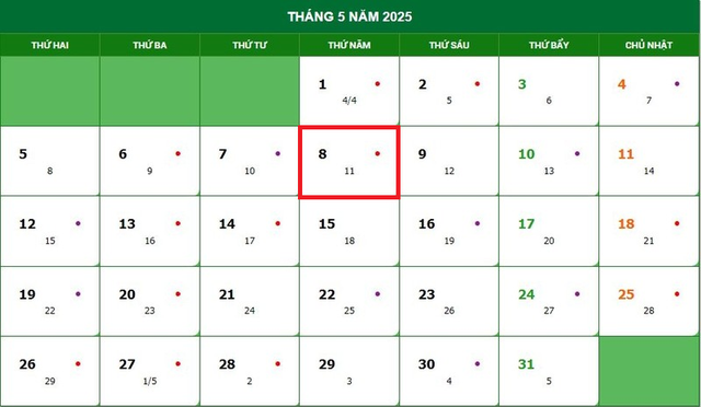 Lịch âm 8/5 - Âm lịch hôm nay 8/5 - Lịch vạn niên ngày 8/5/2025- Ảnh 1. Lịch âm 8/5 - Âm lịch hôm nay 8/5 - Lịch vạn niên ngày 8/5/2025- Ảnh 1.