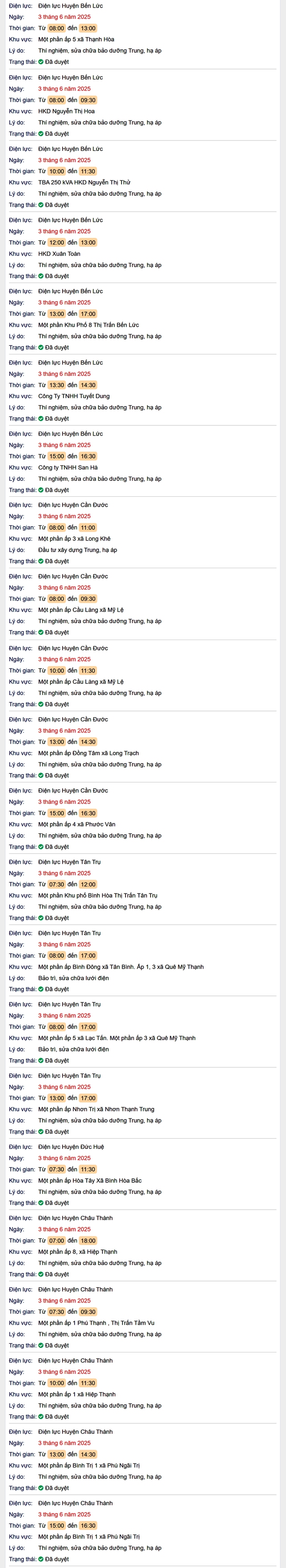 Tra cứu lịch cúp điện hôm nay Thứ 3 ngày 3/6/2025 tại Long An- Ảnh 2. Tra cứu lịch cúp điện hôm nay Thứ 3 ngày 3/6/2025 tại Long An- Ảnh 2.