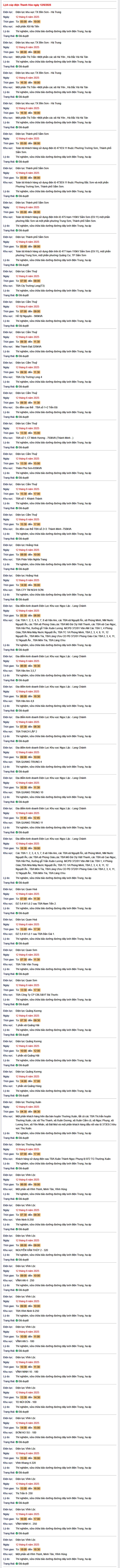 Tra cứu lịch cúp điện hôm nay Thứ 5 ngày 12/6/2025 tại Thanh Hóa- Ảnh 1. Tra cứu lịch cúp điện hôm nay Thứ 5 ngày 12/6/2025 tại Thanh Hóa- Ảnh 1.