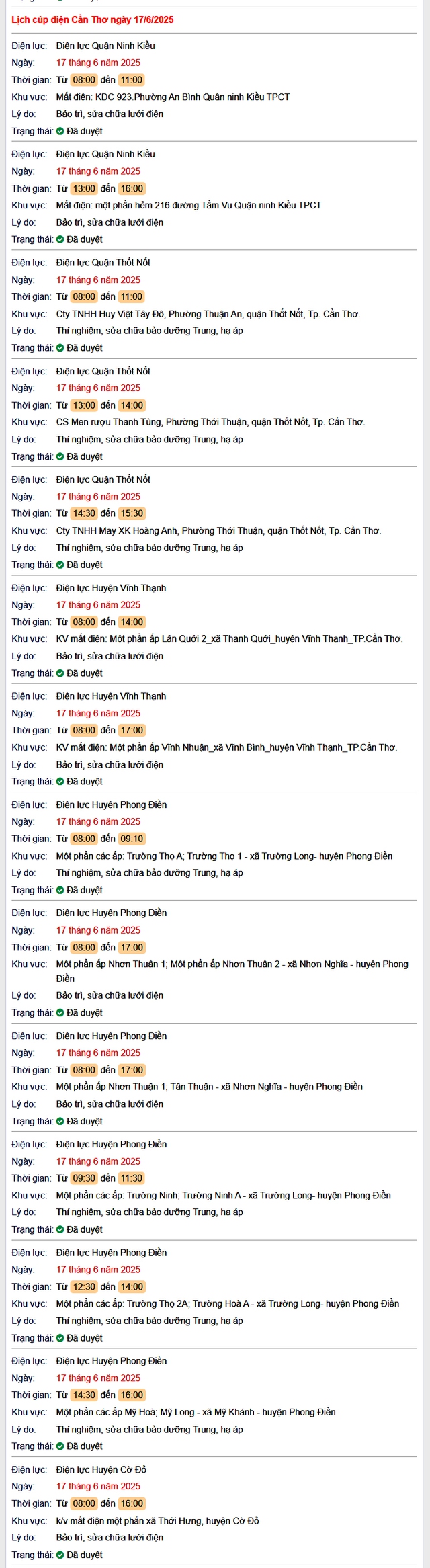 Tra cứu lịch cúp điện hôm nay Thứ 3 ngày 17/6/2025 tại Cần Thơ- Ảnh 1. Tra cứu lịch cúp điện hôm nay Thứ 3 ngày 17/6/2025 tại Cần Thơ- Ảnh 1.