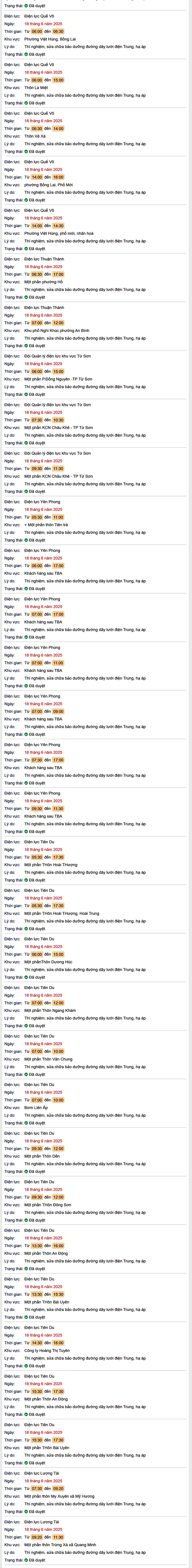 Tra cứu lịch cắt điện Bắc Ninh hôm nay thứ 4 ngày 18/6/2025- Ảnh 2. Tra cứu lịch cắt điện Bắc Ninh hôm nay thứ 4 ngày 18/6/2025- Ảnh 2.
