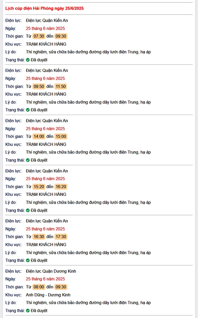 Tra cứu lịch cắt điện Hải Phòng hôm nay thứ 4 ngày 25/6/2025- Ảnh 1. Tra cứu lịch cắt điện Hải Phòng hôm nay thứ 4 ngày 25/6/2025- Ảnh 1.