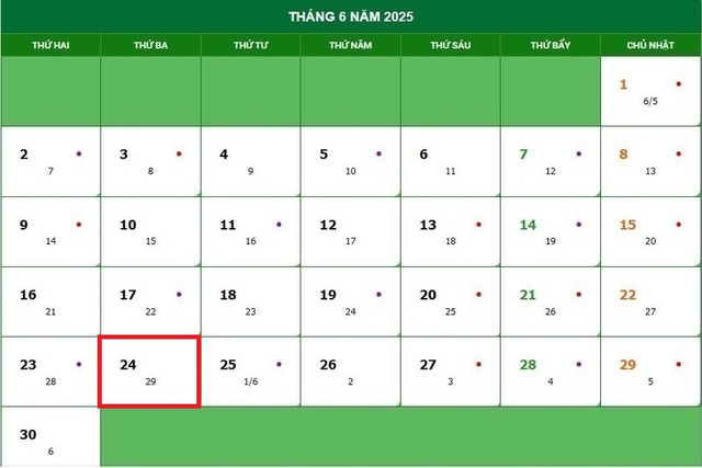 Lịch âm 24/6 - Âm lịch hôm nay 24/6 - Lịch vạn niên ngày 24/6/2025- Ảnh 1.