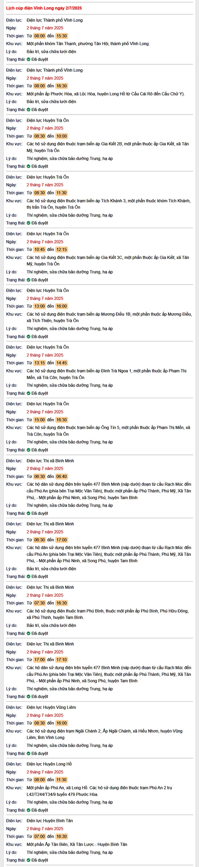 Tra cứu lịch cúp điện hôm nay Thứ 4 ngày 2/7/2025 tại Vĩnh Long- Ảnh 1.