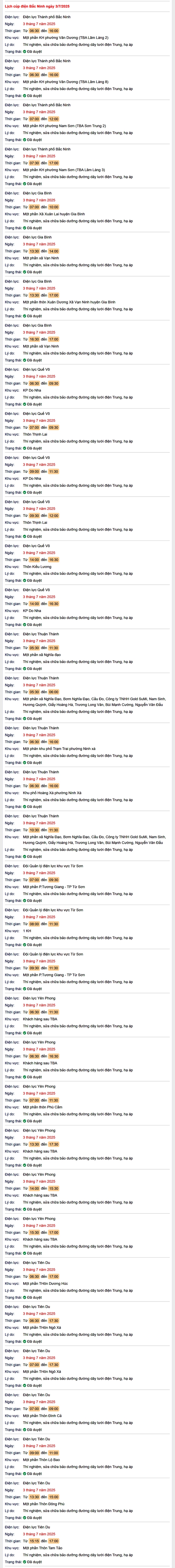 Tra cứu lịch cắt điện Bắc Ninh hôm nay Thứ 5 ngày 3/7/2025- Ảnh 1. Tra cứu lịch cắt điện Bắc Ninh hôm nay Thứ 5 ngày 3/7/2025- Ảnh 1.
