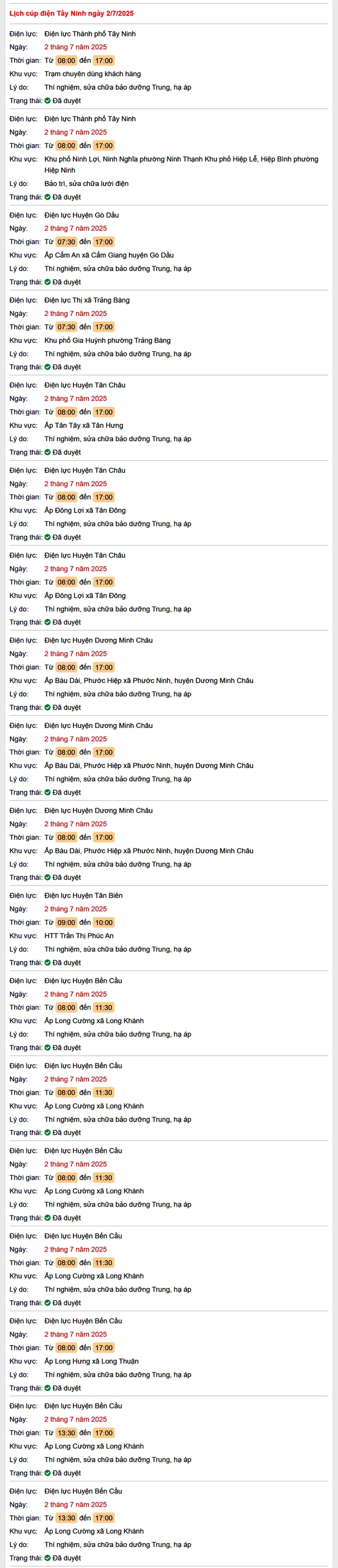 Tra cứu lịch cúp điện hôm nay Thứ 4 ngày 2/7/2025 tại Tây Ninh- Ảnh 1. Tra cứu lịch cúp điện hôm nay Thứ 4 ngày 2/7/2025 tại Tây Ninh- Ảnh 1.