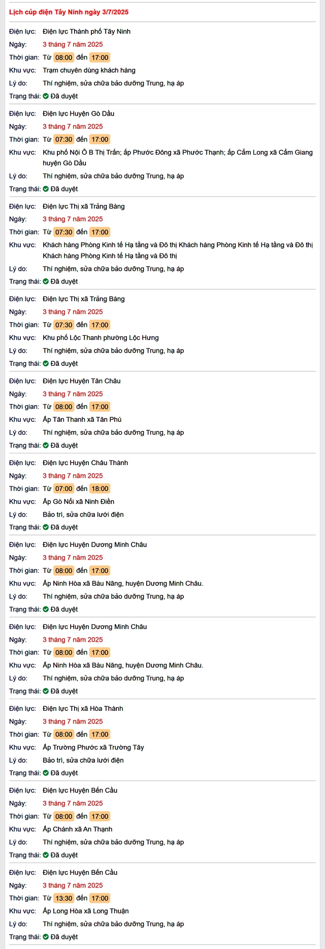 Tra cứu lịch cúp điện hôm nay Thứ 5 ngày 3/7/2025 tại Tây Ninh- Ảnh 1. Tra cứu lịch cúp điện hôm nay Thứ 5 ngày 3/7/2025 tại Tây Ninh- Ảnh 1.