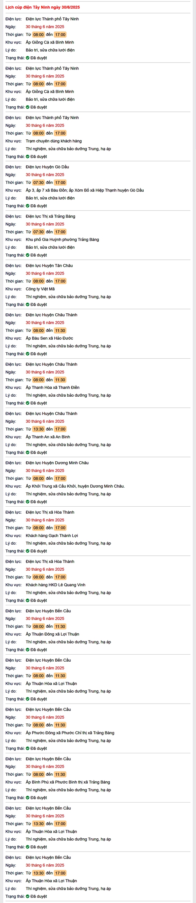 Tra cứu lịch cúp điện hôm nay Thứ 2 ngày 30/6/2025 tại Tây Ninh- Ảnh 1. Tra cứu lịch cúp điện hôm nay Thứ 2 ngày 30/6/2025 tại Tây Ninh- Ảnh 1.