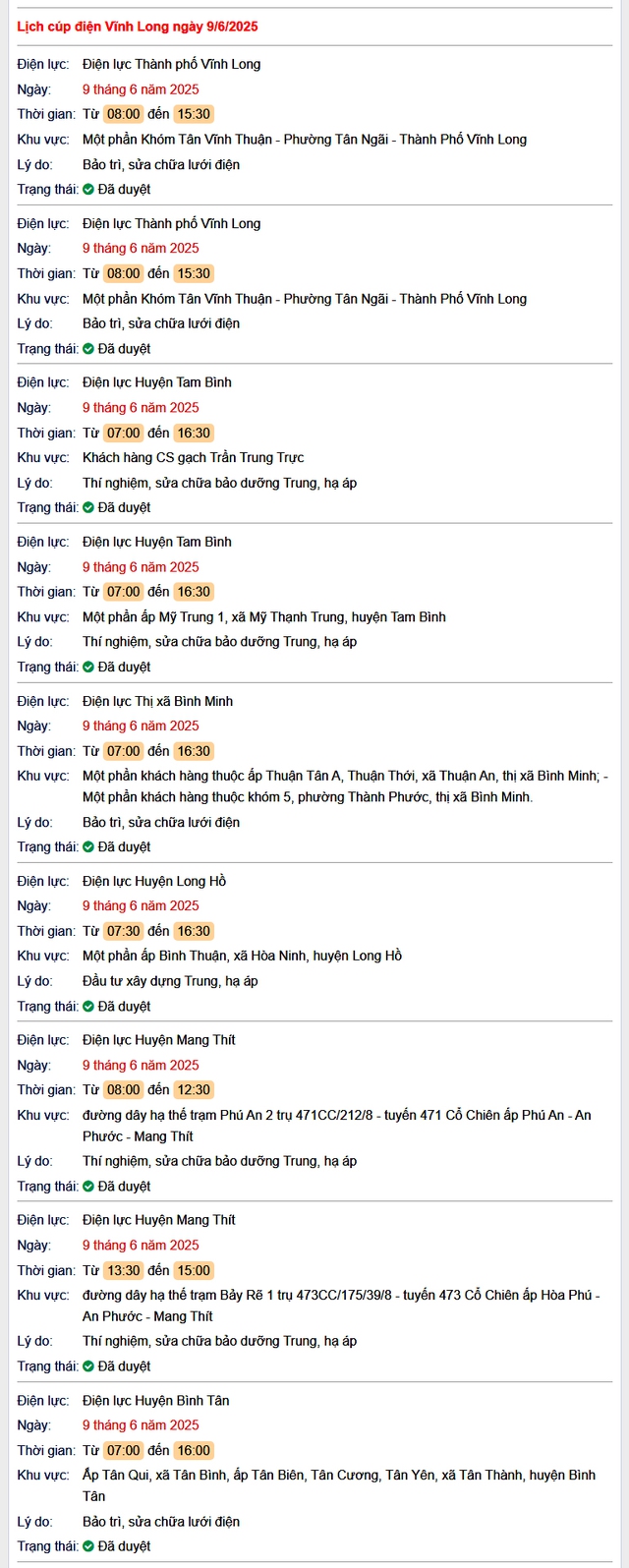 Tra cứu lịch cúp điện hôm nay Thứ 2 ngày 9/6/2025 tại Vĩnh Long- Ảnh 1. Tra cứu lịch cúp điện hôm nay Thứ 2 ngày 9/6/2025 tại Vĩnh Long- Ảnh 1.