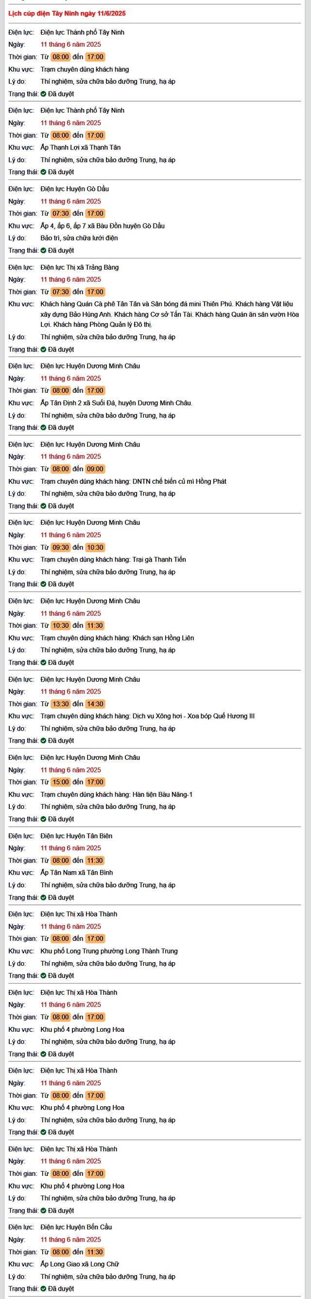Tra cứu lịch cúp điện hôm nay Thứ 4 ngày 11/6/2025 tại Tây Ninh- Ảnh 1.