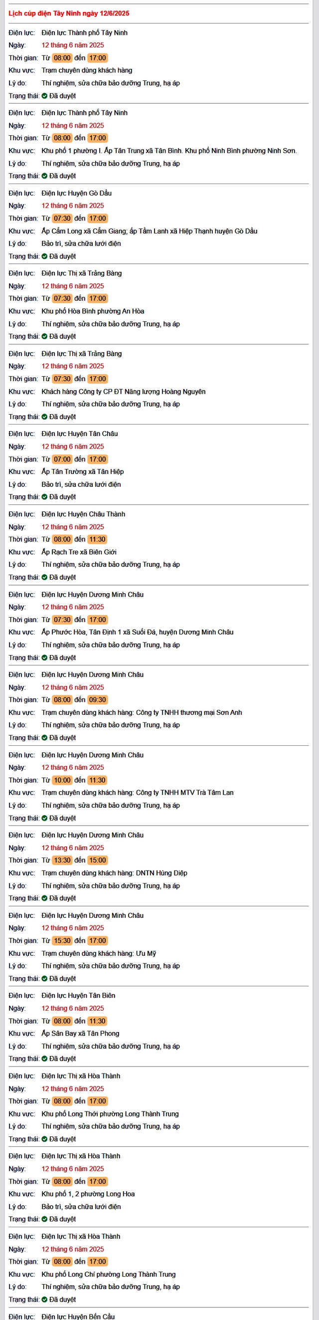 Tra cứu lịch cúp điện hôm nay Thứ 5 ngày 12/6/2025 tại Tây Ninh- Ảnh 1.