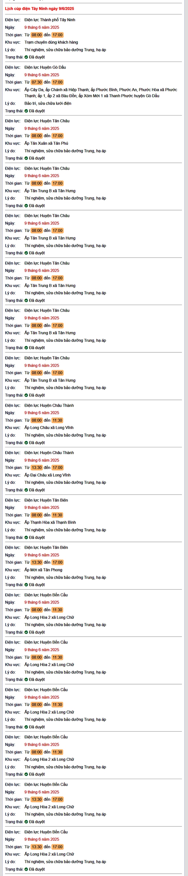 Tra cứu lịch cúp điện hôm nay Thứ 2 ngày 9/6/2025 tại Tây Ninh- Ảnh 1. Tra cứu lịch cúp điện hôm nay Thứ 2 ngày 9/6/2025 tại Tây Ninh- Ảnh 1.