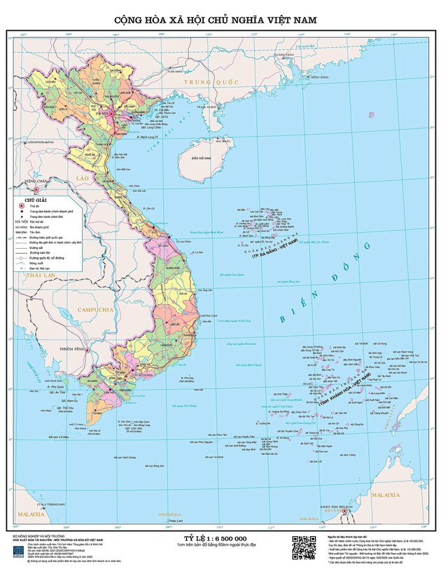 Bản đồ hành chính mới sau sát nhập. Ảnh: Nhà xuất bản Tài nguyên - Môi trường và Bản đồ Việt Nam.