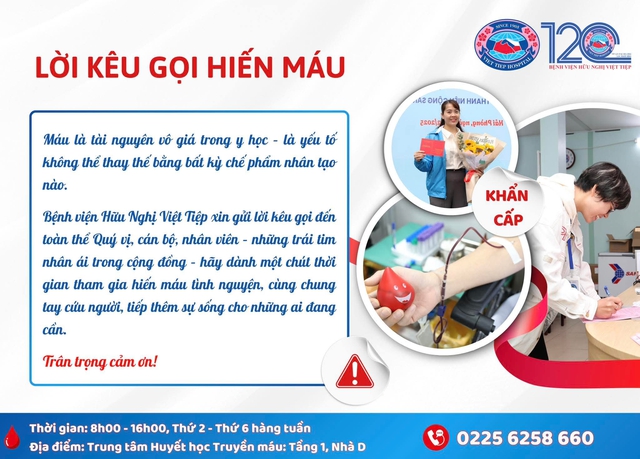 Khẩn thiết kêu gọi hiến máu cứu người tại Bệnh viện Hữu nghị Việt Tiệp- Ảnh 1. Khẩn thiết kêu gọi hiến máu cứu người tại Bệnh viện Hữu nghị Việt Tiệp- Ảnh 1.