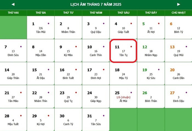 Lịch âm 11/7 - Âm lịch hôm nay 11/7 - Lịch vạn niên ngày 11/7/2025- Ảnh 1. Lịch âm 11/7 - Âm lịch hôm nay 11/7 - Lịch vạn niên ngày 11/7/2025- Ảnh 1.
