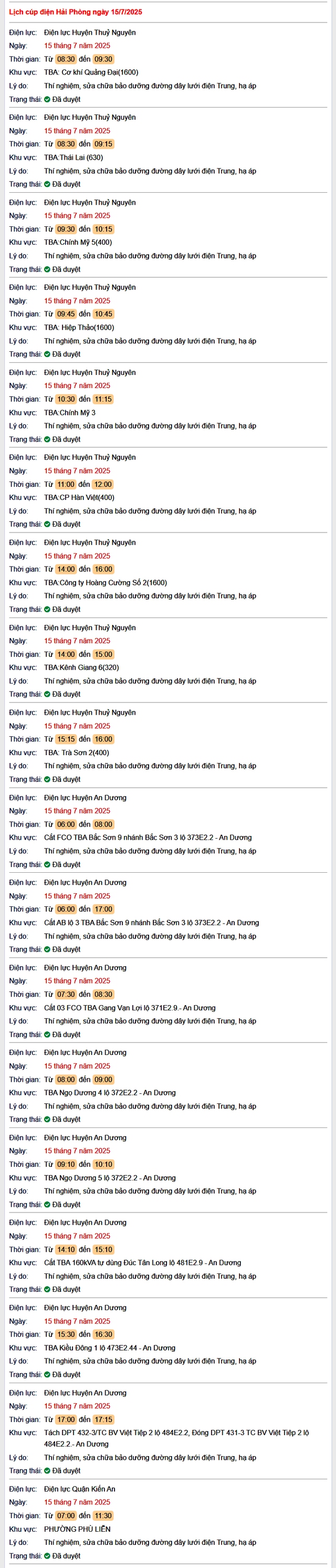 Tra cứu lịch cắt điện Hải Phòng hôm nay Thứ 3 ngày 15/7/2025- Ảnh 1.