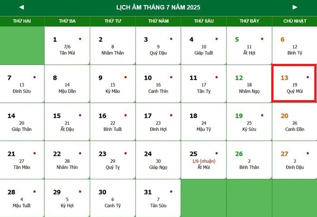 Lịch âm 13/7 - Âm lịch hôm nay 13/7 - Lịch vạn niên ngày 13/7/2025- Ảnh 1. Lịch âm 13/7 - Âm lịch hôm nay 13/7 - Lịch vạn niên ngày 13/7/2025- Ảnh 1.