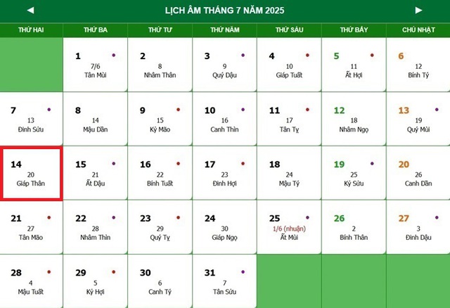Lịch âm 14/7 - Âm lịch hôm nay 14/7 - Lịch vạn niên ngày 14/7/2025- Ảnh 1. Lịch âm 14/7 - Âm lịch hôm nay 14/7 - Lịch vạn niên ngày 14/7/2025- Ảnh 1.